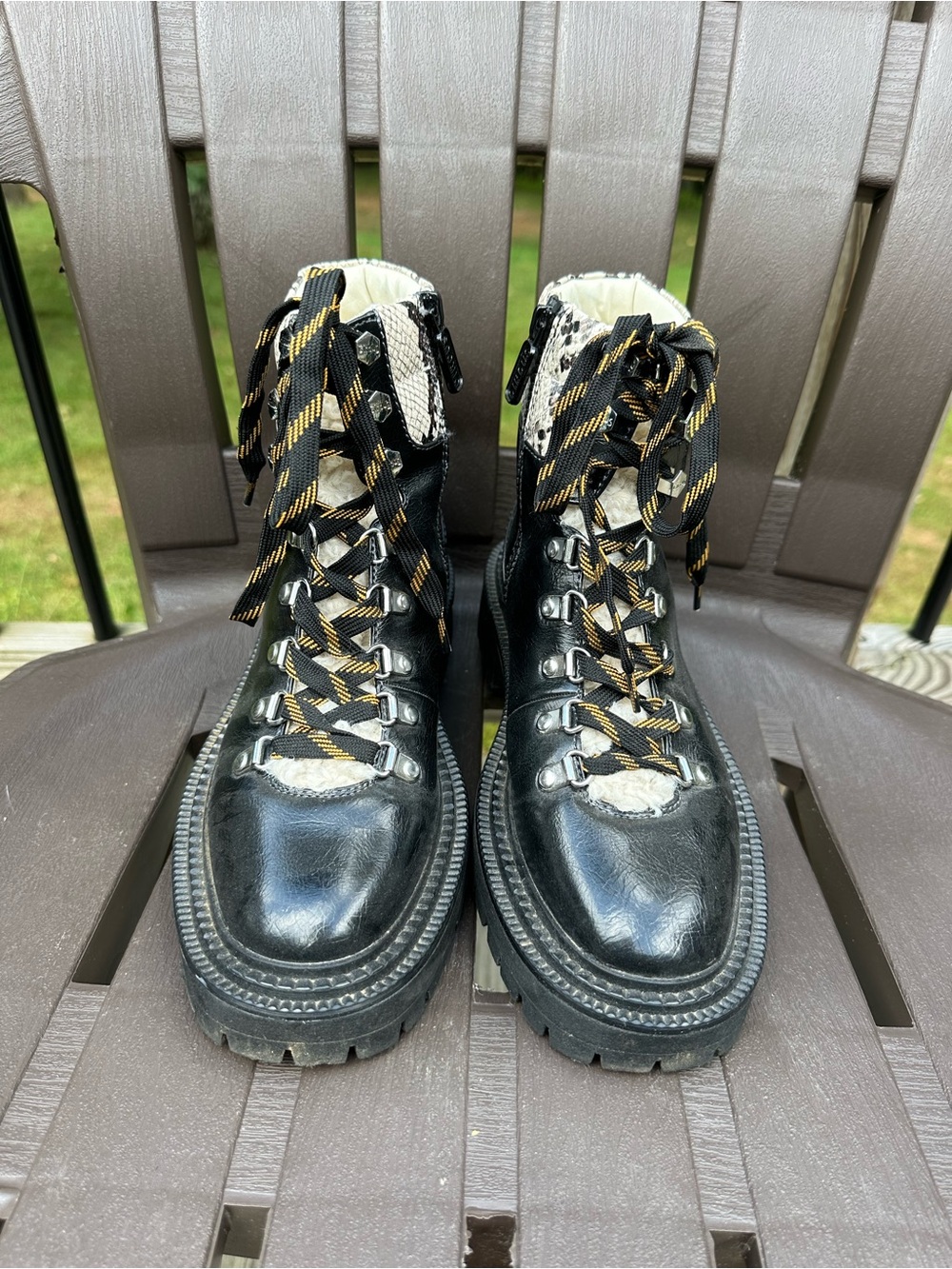 Circus Black Chunky Lace-Up/Zip Up Women's Boots with Contrast Laces-Size 8